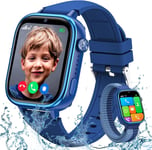 Montre Connectée Enfant Gps, 4g Montre Intelligente Avec Carte Sim/Sos/Mode Classe/Appels Vidéo/Chat Vocal/Téléphone/Podomètre/Réveil/Jeux, Ip68 Étanche Smartwatch Pour Garçons Filles, Bleu