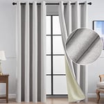 Topfinel 2 Panneaux Rideau Occultant 100% en Lin Rideaux Thermiques Isolants Anti Froid Anti Bruit Décoratif Salon Chambre à Oeillets Gris Clair 140x240cm