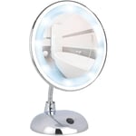 Miroir led maquillage sur pied, miroir grossissant led x3, ø 16 cm, acier, 17,5x28x12 cm, chromé - Wenko