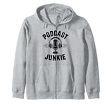 Podcast Junkie Mic Headphones Retro Podcast Lover Zip Hoodie