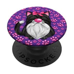 Black Cat Graphic For Women Pink Paw Pattern Kitten Purple PopSockets PopGrip Adhésif