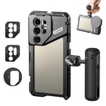 NEEWER S24 Ultra Stabilisateur de Cage de téléphone avec poignée latérale, Adaptateur de Filtre 67 mm, Plaque arrière d'objectif 17 mm, Adaptateur d'objectif à Monture en T, Support vidéo Compatible