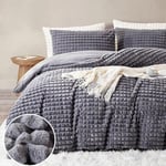 Sedefen Housse de Couette 200x200cm Gris Peluche Flanelle Hiver Chaude Duveteuse Parure de lit 2 Personne Cachemire Toucher Linge de lit avec Fermeture à Glissière + 2 Taie d'oreiller 65x65cm