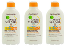 3x Garnier Ambre Solaire Kids SPF 40 High Protection Moisturising Milk 200ml