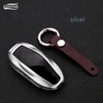 NCUIXZH Car Aluminium Alloy Key Holder Cover Case Shell Chain,For Tesla Model 3 Model S Model X Smart Remout Key Accessories-For Model X rosegold