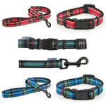 Ancol Tartan Adjustable Dog Collar Or Lead Blue / Red /purple Small Medium Large