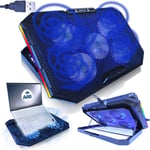 Elektra-Ventilateur Accessoire-s Gamer avec 5 Ventilateurs et LED Bleu, Laptop Cooler, Support Ventilé Ordinateur Portable, Refroidisseur pour Ordinateur, Refroidisseur Pro, Éclairage RGB