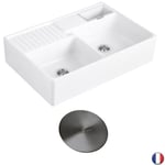 Villeroy&boch - Evier timbre d'office villeroy et boch Tradition 89,5 x 63 céramique vidage auto blanc + Cache bonde anthracite - Blanc CeramicPlus