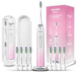 Wagner & Stern Ultrasonic whitening Toothbrush with Pressure Sensor. 5 Brushing Modes and 4 Levels of Intensity, 8 Soft Brush Heads, Premium Travel case.