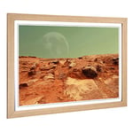 Big Box Art Framed Print of Red Planet Mars Space Design | Wall Art Picture | Home Decor for Kitchen, Living, Dining Room, Lounge, Bedroom, Hallway, Office, Oak, A2 / 24.5x18 Inch / 62x45cm