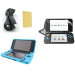 Pack 3 en 1 Nintendo New 2DS XL : Housse silicone Bleu turquoise - Chargeur USB - Film de protection écran - Straße Game ®