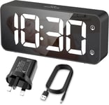 Alarm Clock Bedside Mains Powered Large Digital Led Display, Brightness Dimmer