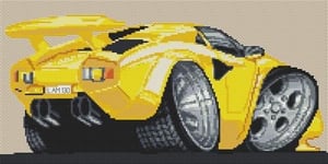 Lamborghini Countach Cross Stitch Kit - Yellow