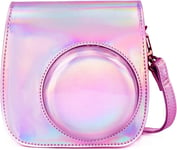 Caméra Housse Compatible avec Appareil Photo Instantanés Instax Mini 12/11, Pochette Caméra Sacoche Rangement Protection Cuir PU Lisse avec Bandoulière et Poche Intégrée (Rose Magique).[G476]