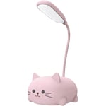 Skrivbordslampa för barn, söt katt LED-bordslampa med flexibel arm, USB-laddningsbar bordslampa, ögonskydd, läslampa, tecknad kawaii sänglampa Pink