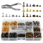 360 Rivets Cuir Set Double Casquette,Rivet Tubulaire Métal 3 tailles avec Punch Pince et 3 Pièces Outils de Fixation pour cuir réparation Rivets de Remplacement Décoration