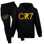 CR7 Ronaldo Barn Pojkars Avslappnad Träningsoverall Fotboll Hoodie Träning Byxor Tröja Outfit Svart Svart Svart Black 160 cm