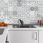 Ambiance Sticker Adhésifs Carrelages Autocollant Artistiques Nuance de Gris Carreaux de Ciment Carrelage Sticker Mural Salle de Bain et Cuisine | 60 Pièces de 15 x 15 cm