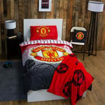 Manchester United FC Red Single Duvet Cover & Pillowcase Crest Football Bedding