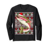 Santa Hat Ugly Christmas Sweater Rainbow Trout Fish Lovers Long Sleeve T-Shirt