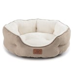 Bedsure Small Dog Bed Washable - Large Cat Beds for Indoor Cats and Puppy, Round Dog Bed Sofa for Medium Dogs with Slip-Resistant Bottom, Camel, 63x53x20cm