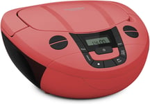 Viola CD-1 - Lecteur CD stéréo Portable, Boombox avec poignée Pratique (Radio CD, Tuner Radio FM, réception Bluetooth, Puissance RMS de 2 x 1 W, Alimentation Secteur et Batterie) Rouge