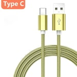 Câble de données de charge SnapType C,métal tressé à ressort,Xiaomi 13,K50,K60,Huawei,Samsung S3,Dock S7,téléphone Android,Micro USB,66W - Type C Gold-1,5m