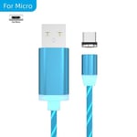 Blue for Micro-1m -Câble de chargeur magnétique LED USB Micro et Type C, charge rapide, éclairage lumineux, compatible avec iPhone,