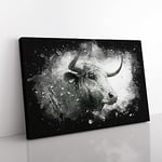 Stone Statue Of A Bull Paint Splash Modern Art Canvas Wall Art Print Ready to Hang, Framed Picture for Living Room Bedroom Home Office Décor, 60x40 cm (24x16 Inch)