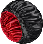 Mikimini Black Satin Bonnet for Men and Women,Curly Hair Silk Sleep Cap Double