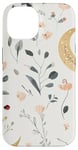 iPhone 14 Whimsical Boho Watercolor Wildflowers Moon Insects Design Case