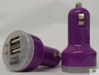 PURPLE Universal Dual USB Cable Car Cigarette Lighter Charger Adapter 2 Double