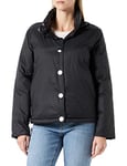 Armani Exchange Women's Sustainable, Side Logo Tape, Button Closure Insulated Jacket, Black, L