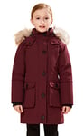 maoo garden Manteaux d'hiver pour Filles Veste de Neige Imperméable Épaisse Parka à Capuche En Fourrure Mi-Longue Rouge 146-152