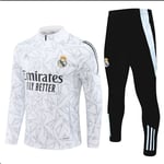 2425 Ny Real Madrid Fotboll Långärmad Halv Zip Tränings T-shirt för Vuxna och Barn Vit och Grå - Perfekt White-gray 18