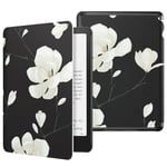 MoKo Case for New 7"Kindle Paperwhite 12th Gen 2024&Kindle Colorsoft Signature Edition 2024,Lightweight PU Protective Shell Cover with Auto Wake/Sleep for Kindle Paperwhite 2024,Black & White Magnolia