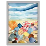 Seaside Beachcombing Colourful Seashells And Beach Pebbles Watercolour Painting Artwork Framed Wall Art Print A4