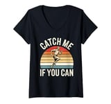 Womens Catch Me If You Can Vintage Runner with Sunset Design V-Neck T-Shirt