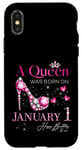 Coque pour iPhone X/XS A Queen Was Born on Janvier 1, 1er Janvier Anniversaire