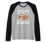 Just a Girls Who Loves Sloths A Nap Chilling Wildlife Squad Raglan Baseball Tee