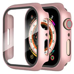 Diruite 2-Pack Screen Protector for Apple Watch 9/8/7 45mm Tempered Glass Case,All Around Hard Matte PC Protective for iWatch 45mm Cover-Rose Gold