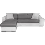 Canapé d'angle elona convertible bi-matière Blanc et Gris avec poufs de rangement à droite