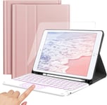 Pour Ipad 10.2 Clavier,Azerty Ipad 10.2 2020/2019(Ipad 8Th/7Th Generation) Clavier ?tui R?tro?clair?,Ipad Air 3 2019, Ipad Pro 10.5 Bluetooth Clavier Avec Coque+Verre Tremp?+Touchpad,Or Rose?