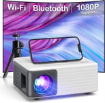 Videoprojecteur WiFi Bluetooth, 9000 Lumens Projecteur Video 1080P Full HD avec 360° Trépied, Retroprojecteur 200 Pouces, Home Cinéma Compatible avec iOS/Android/PC/PS5/tablette/Fire Stick