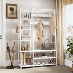 YITAHOME Portemanteau avec Rangement pour Chaussures, Arbre d'entrée sur Pied avec Banc, Porte-Manteau Industriel avec 5 étagères, Tringle à Vêtements pour Chambre à Coucher Salon Couloir, Blanc