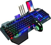 CLAVIER DE JEU SANS FIL AVEC SENSATION MÉCANIQUE, RÉTROÉCLAIRAGE ARC-EN-CIEL, BATTERIE RECHARGEABLE DE 3800 MAH AVEC REPOSE-MAIN AMOVIBLE + SOURIS DE JEU LED 7 COULEURS POUR ORDINA[CLA170880]