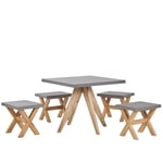 Ensemble de Repas de Jardin pour 4 Personnes Table Carrée et 4 Tabourets Effet