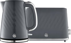 Swan Windsor Grey 1.7L Kettle & 2 Slice Toaster Textured Gloss Finish & Chrome