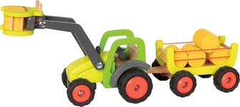 Childrens Wooden Toy Tractor Front-End Loader & Hay Wagon Kids Farm Play Set