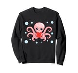 Octopus With Heart Balloons Valentines Day Octopus Sweatshirt